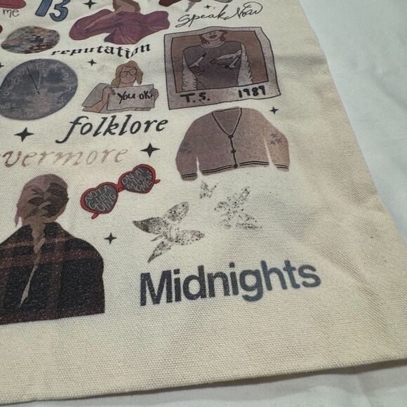 Taylor Swift Fearless Canvas Tote Bag Sz 13.5"x15.5" Beige Shoulder Bag Era Tour - Picture 4 of 7